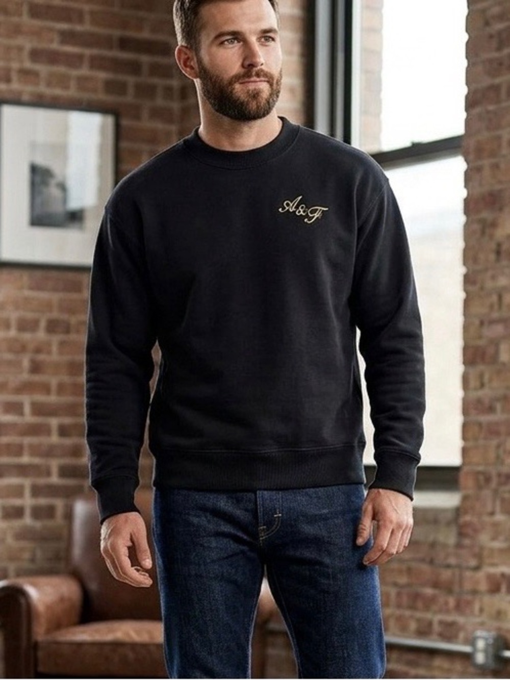 Abercrombie & Fitch Black Crewneck Sweater with Gold A&F Logo Men’s XL 1474